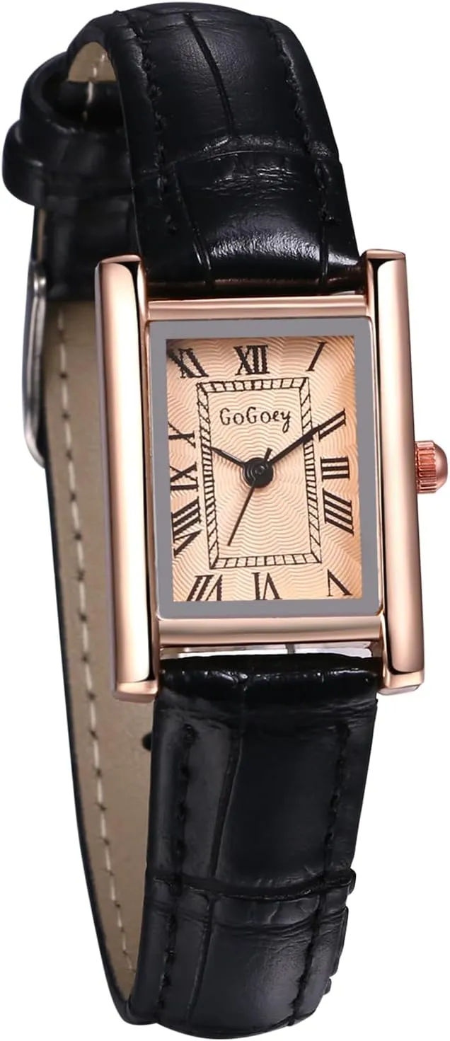 JewelryWe Small Women Leather Watch: Square Face Analog Quartz Watch Simple Elegant Casual Dress Watch