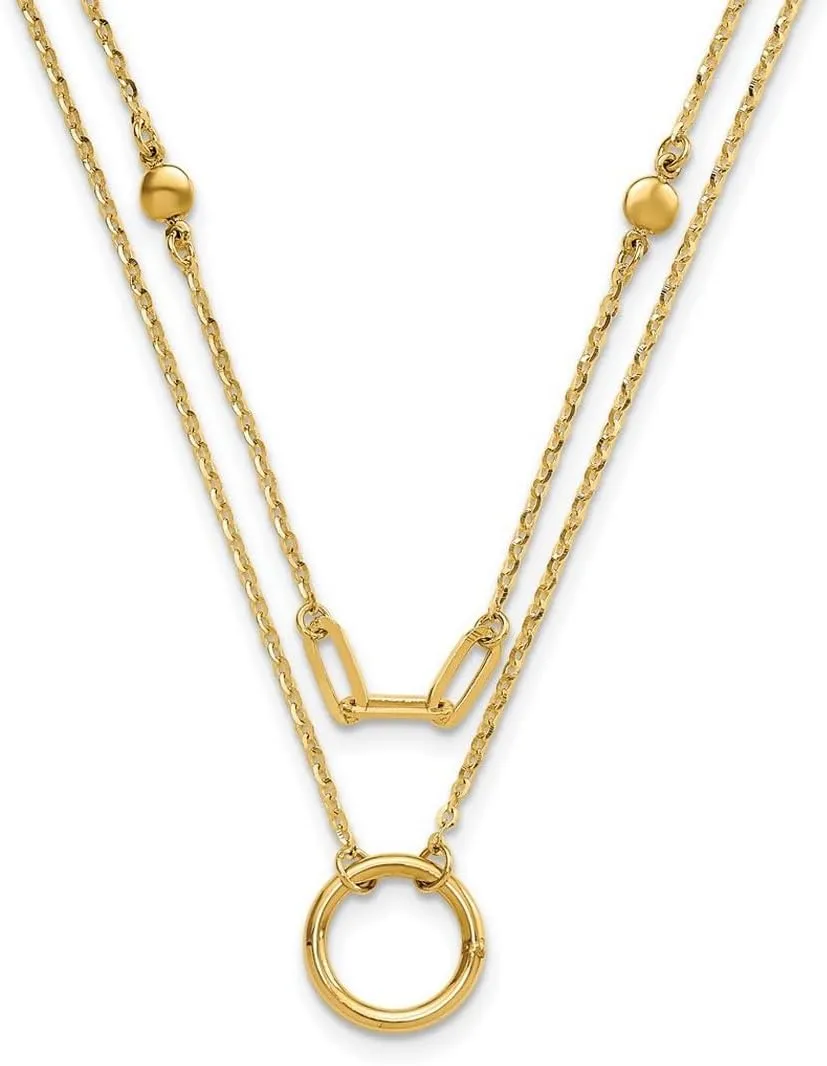 JewelryWeb 10.9mm 14k Solid Yellow Gold Polished Double Layer Necklace 18 Inch Pendant-Necklace for Women