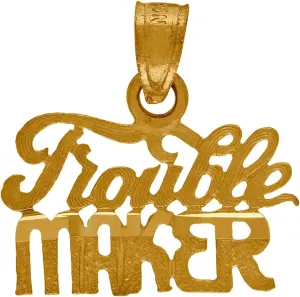 JewelryWeb 10k Gold Textured Unisex Trouble Maker Height 16.6mm X Width 16.1mm Letter Name Personalized Monogram Initials & Words Charm Pendant Necklace-Pendant for Women