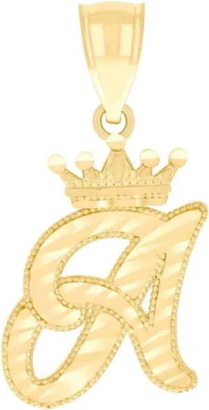 JewelryWeb 10k Yellow Gold Unisex Crown a Alphabet Letter Name Personalized Monogram Initial Charm Pendant Necklace 28.6x11.2mm Wide-Pendant for Women
