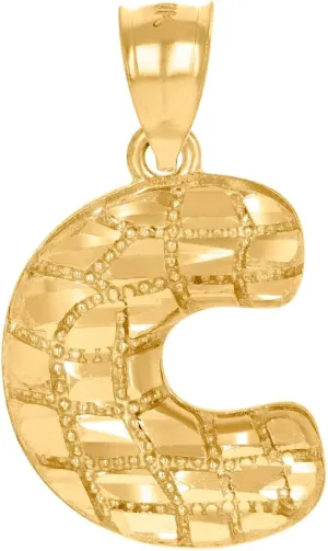 JewelryWeb 10k Yellow Gold Unisex Letter Name Personalized Monogram Initial Alphabet C Nugget Charm Pendant Necklace 12.5x22.6mm Wide-Pendant for Women