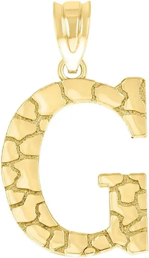JewelryWeb 10k Yellow Gold Unisex Nugget Letter Name Personalized Monogram Initial G Charm Pendant Necklace 20x11.60mm Wide-Pendant for Women