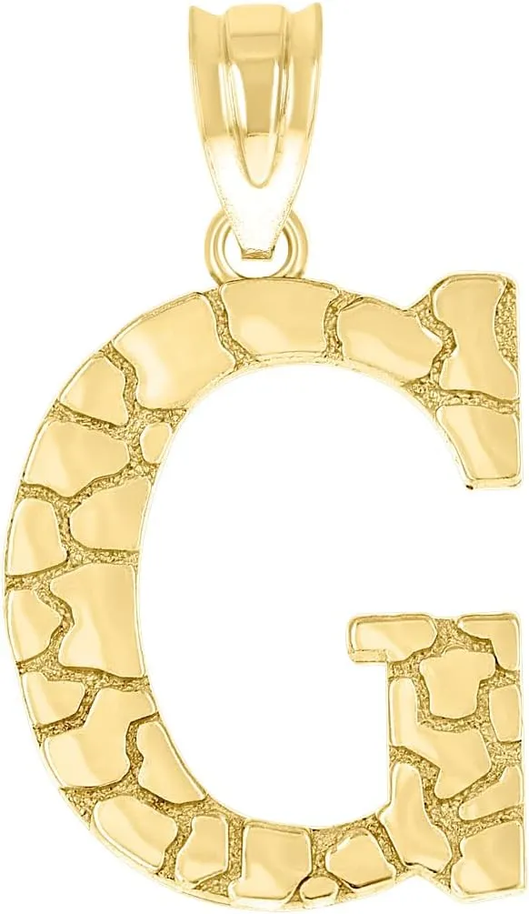 JewelryWeb 10k Yellow Gold Unisex Nugget Letter Name Personalized Monogram Initial G Charm Pendant Necklace 20x11.60mm Wide-Pendant for Women