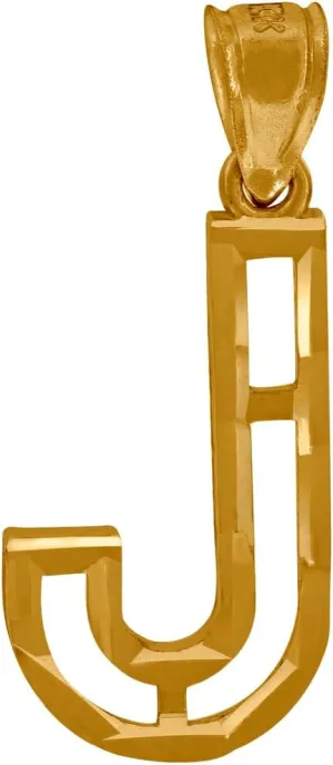 JewelryWeb 10k Yellow Gold Unisex Sparkle Cut Letter Name Personalized Monogram Initial Alphabet J Charm Pendant Necklace-Pendant for Women