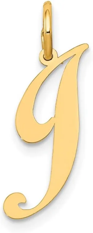 JewelryWeb 14k Yellow Gold Solid Polished Laser cut Small Fancy Script Letter Name Personalized Monogram Initial Charm 15.7x17mm Pendant Necklace for Women
