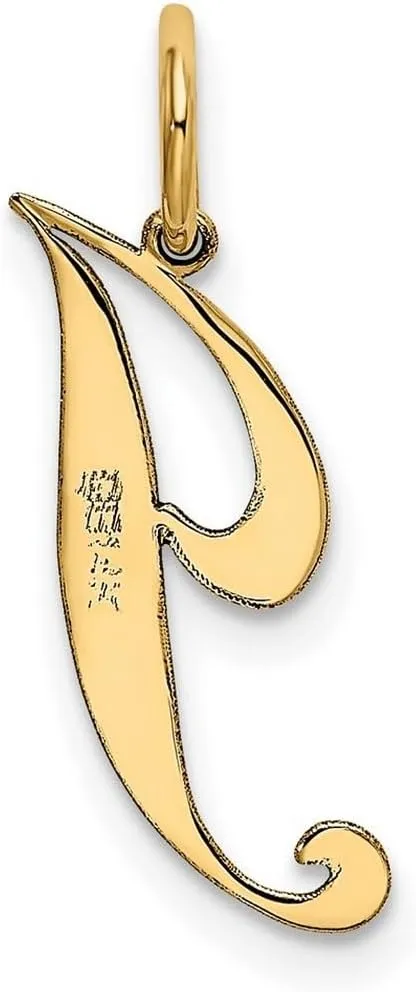 JewelryWeb 14k Yellow Gold Solid Polished Laser cut Small Fancy Script Letter Name Personalized Monogram Initial Charm 15.7x17mm Pendant Necklace for Women