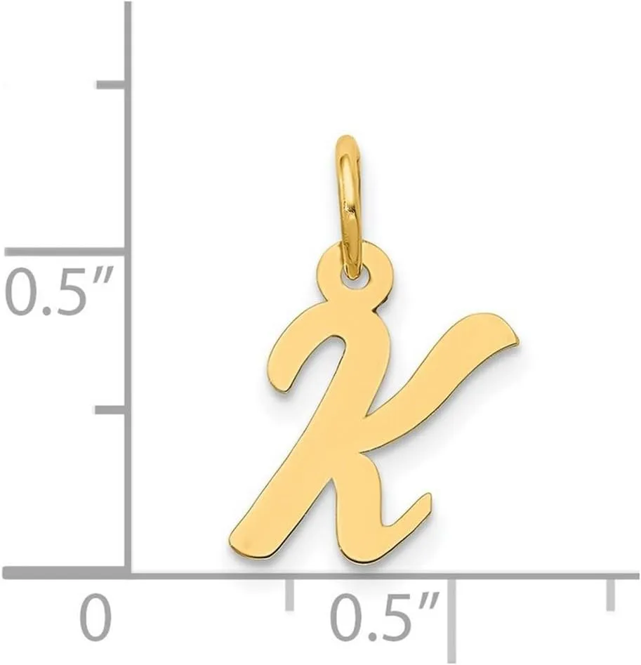 JewelryWeb 14k Yellow Gold Solid Polished Laser cut Small Script Letter Name Personalized Monogram Initial Charm 16.6x11.3mm Pendant Necklace for Women