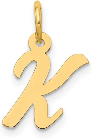 JewelryWeb 14k Yellow Gold Solid Polished Laser cut Small Script Letter Name Personalized Monogram Initial Charm 16.6x11.3mm Pendant Necklace for Women