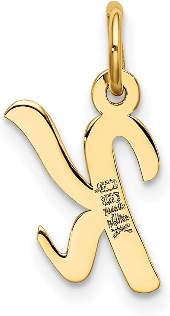 JewelryWeb 14k Yellow Gold Solid Polished Laser cut Small Script Letter Name Personalized Monogram Initial Charm 16.6x11.3mm Pendant Necklace for Women