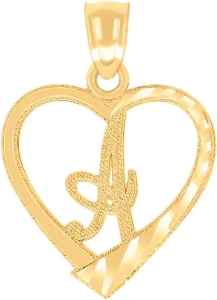 JewelryWeb 14k Yellow Gold Unisex Diamond-Cut-Unisex Letter Name Personalized Monogram Initial Alphabet a Love Heart Charm Pendant Necklace 19.7x14mm Wide-Pendant for Women
