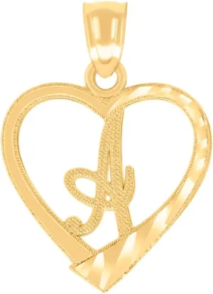 JewelryWeb 14k Yellow Gold Unisex Diamond-Cut-Unisex Letter Name Personalized Monogram Initial Alphabet a Love Heart Charm Pendant Necklace 19.7x14mm Wide-Pendant for Women