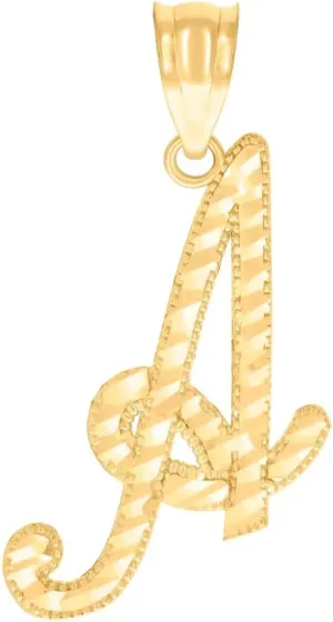 JewelryWeb 14k Yellow Gold Unisex Sparkle Cut Letter Name Personalized Monogram Initial Alphabet a Charm Pendant Necklace 27.8x14mm Wide-Pendant for Women