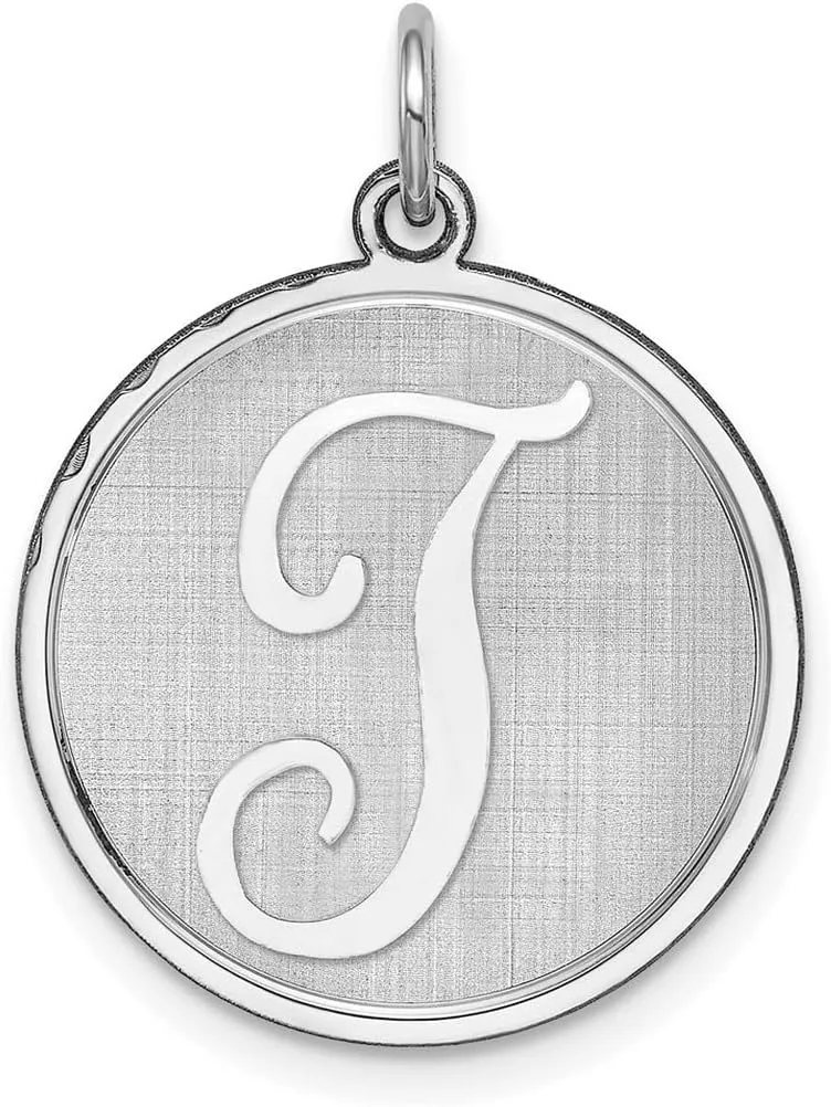 JewelryWeb 925 Sterling Silver Solid Polished back Brocaded Letter Name Personalized Monogram Initial Charm 27x20mm Wide Pendant Necklace for Women