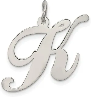 JewelryWeb 925 Sterling Silver Solid Polished Large Fancy Script Letter Name Personalized Monogram Initial Charm 21x24mm Wide Pendant Necklace for Women