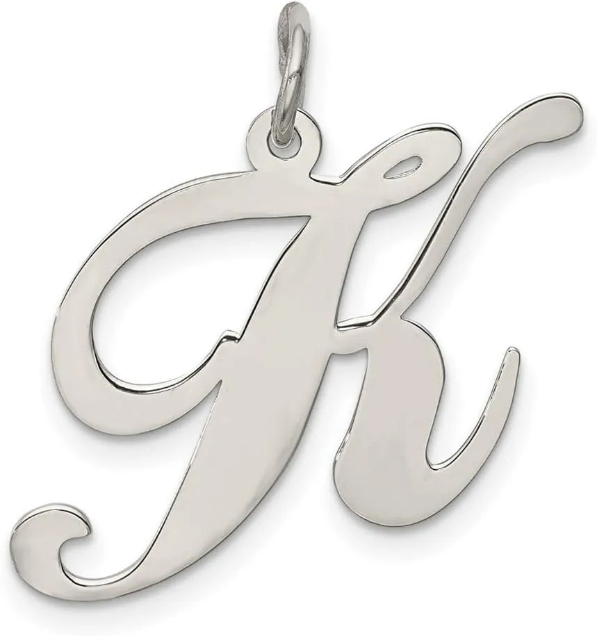 JewelryWeb 925 Sterling Silver Solid Polished Large Fancy Script Letter Name Personalized Monogram Initial Charm 21x24mm Wide Pendant Necklace for Women