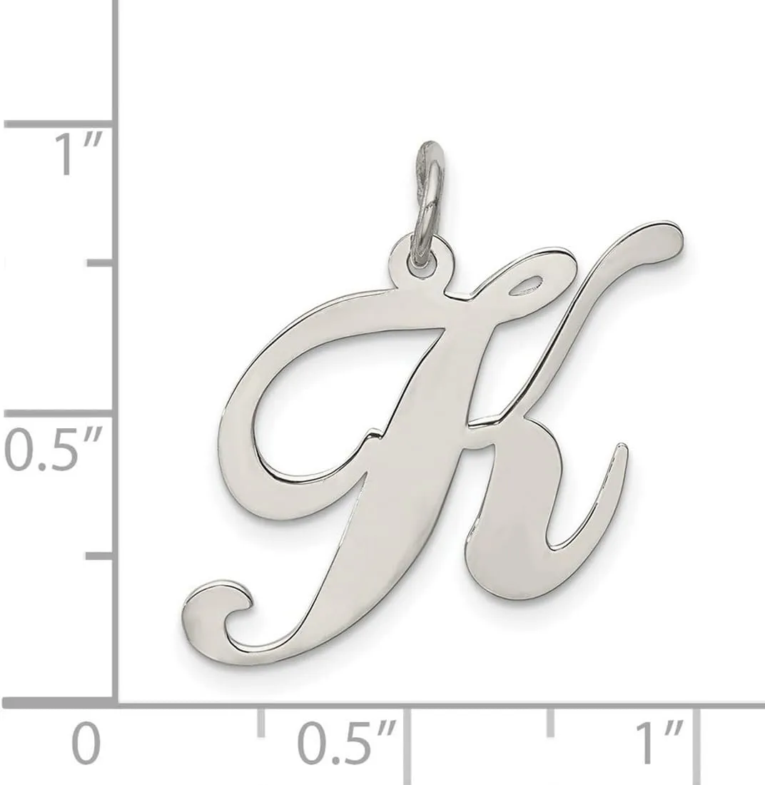 JewelryWeb 925 Sterling Silver Solid Polished Large Fancy Script Letter Name Personalized Monogram Initial Charm 21x24mm Wide Pendant Necklace for Women