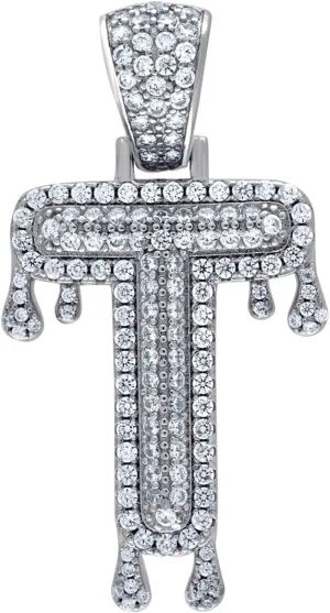 JewelryWeb 925 Sterling Silver Unisex CZ Simulated Diamond Letter Name Personalized Monogram Initial Alphabet T Dripping Charm Pendant Necklace-Pendant for Women