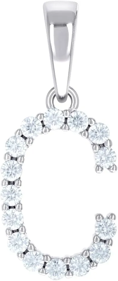 JewelryWeb 925 Sterling Silver Unisex CZ Simulated Diamond Letter Name Personalized Monogram Initial C Alphabet Charm Pendant Necklace 24.8x10.4mm Wide-Pendant for Women