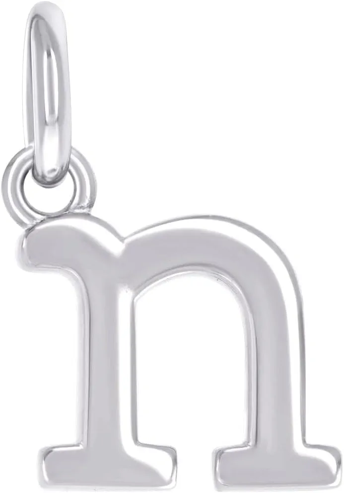 JewelryWeb 925 Sterling Silver Unisex Letter Name Personalized Monogram Initial Small Alphabet N Charm Pendant Necklace 13.7x8mm Wide-Pendant for Women