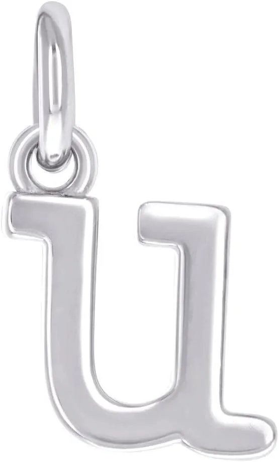 JewelryWeb 925 Sterling Silver Unisex Letter Name Personalized Monogram Initial Small Alphabet U Charm Pendant Necklace 13.5x4.5mm Wide-Pendant for Women
