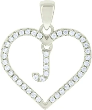JewelryWeb 925 Sterling Silver Womens CZ Simulated Diamond Letter Name Personalized Monogram Initial Alphabet J Love Heart Charm Pendant Necklace 20.2x16.3mm Wide-Pendant for Women