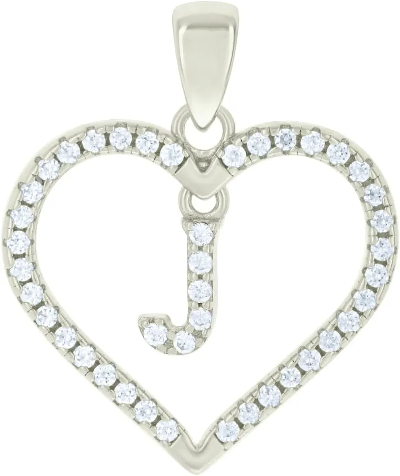 JewelryWeb 925 Sterling Silver Womens CZ Simulated Diamond Letter Name Personalized Monogram Initial Alphabet J Love Heart Charm Pendant Necklace 20.2x16.3mm Wide-Pendant for Women