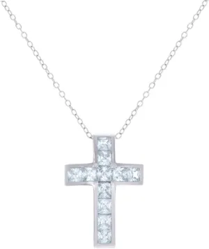 JewelryWeb 925 Sterling Silver Womens Princess cut CZ Simulated Diamond Cross Religious Charm Necklace 23.2x15.8mm Wide Pendant-Necklace for Women