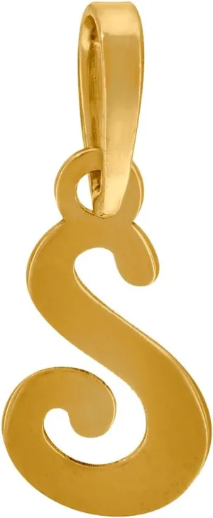 JewelryWeb 925 Sterling Silver Yellow tone Unisex Cursive Letter Name Personalized Monogram Initial Alphabet S Charm Pendant Necklace 19x7.7mm Wide-Pendant for Women