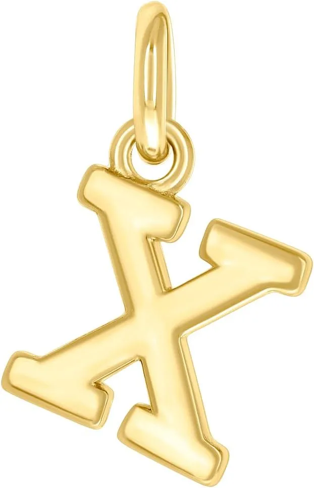 JewelryWeb 925 Sterling Silver Yellow tone Unisex Letter Name Personalized Monogram Initial Small Alphabet X Charm Pendant Necklace 13x7.9mm Wide-Pendant for Women