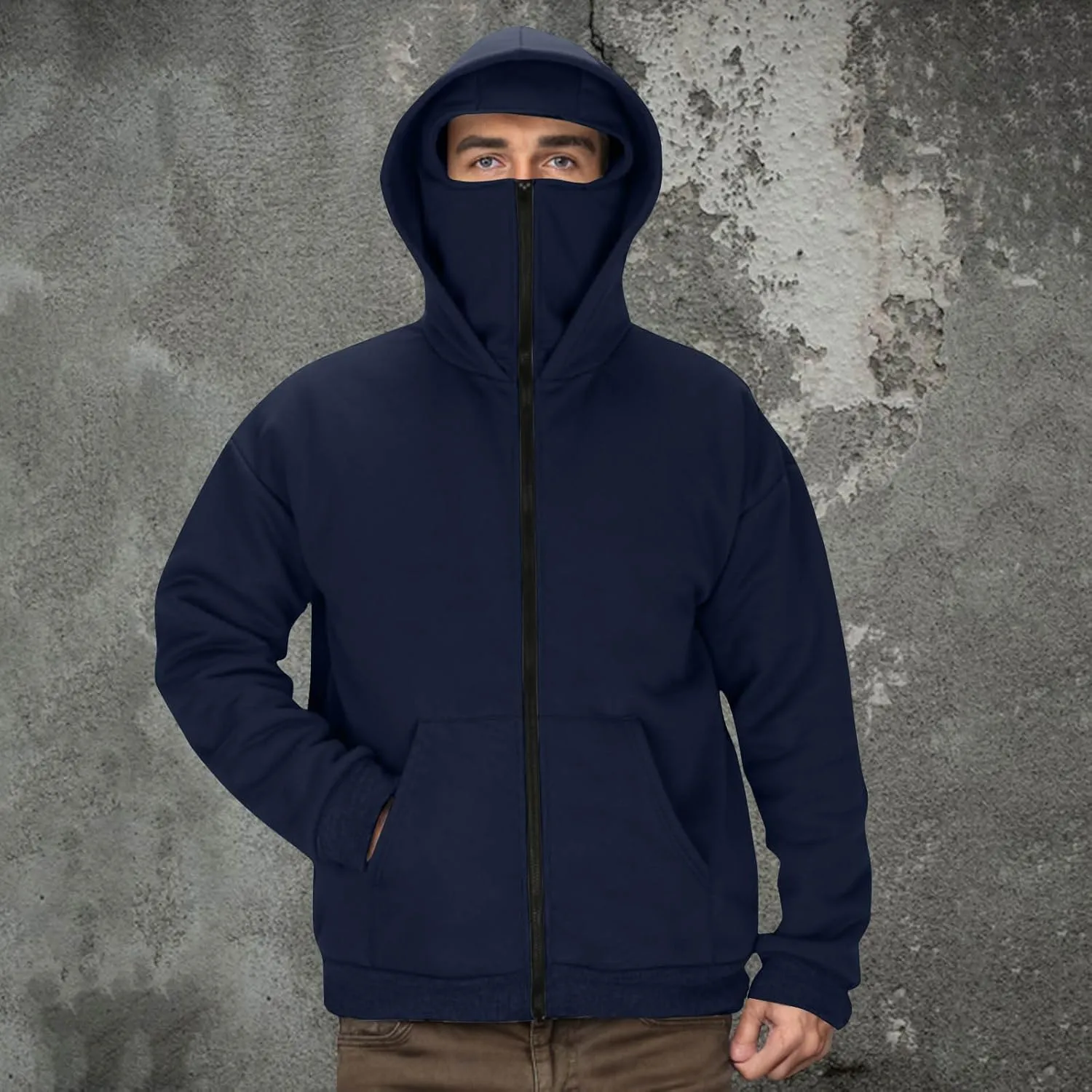 JIEMUXIU Zip Up Hoodie Men Casual Fashion Atnletic Pullover Sportwear Lightweight Cargo Hooded Sweatshirts with Face Mask