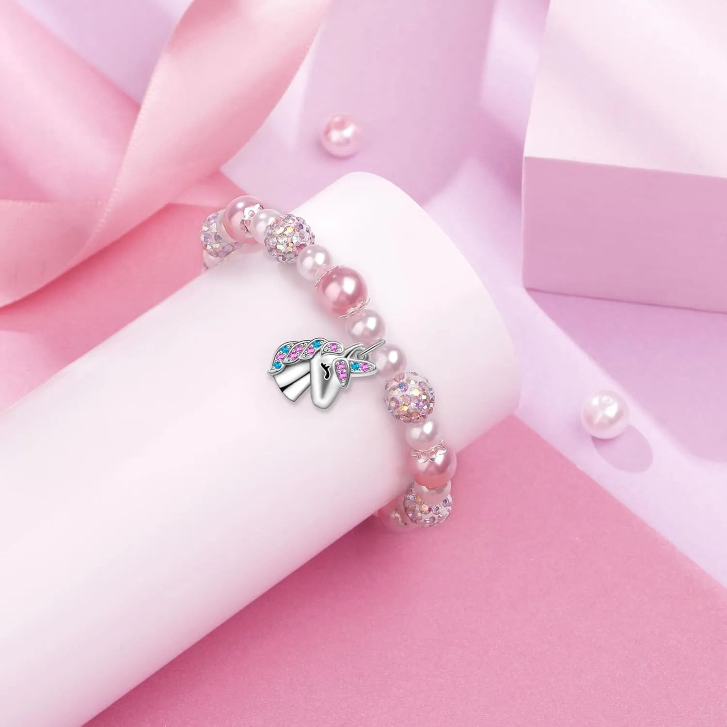 JoycuFF Gifts for Her Bracelets for Her Daughter Gifts Pink Heart Unicorn Bracelets Beaded Bracelets for Women