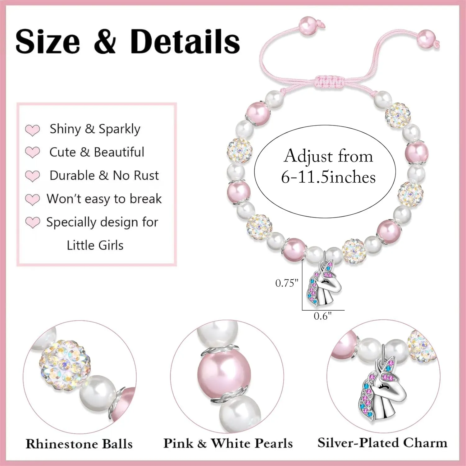 JoycuFF Gifts for Her Bracelets for Her Daughter Gifts Pink Heart Unicorn Bracelets Beaded Bracelets for Women