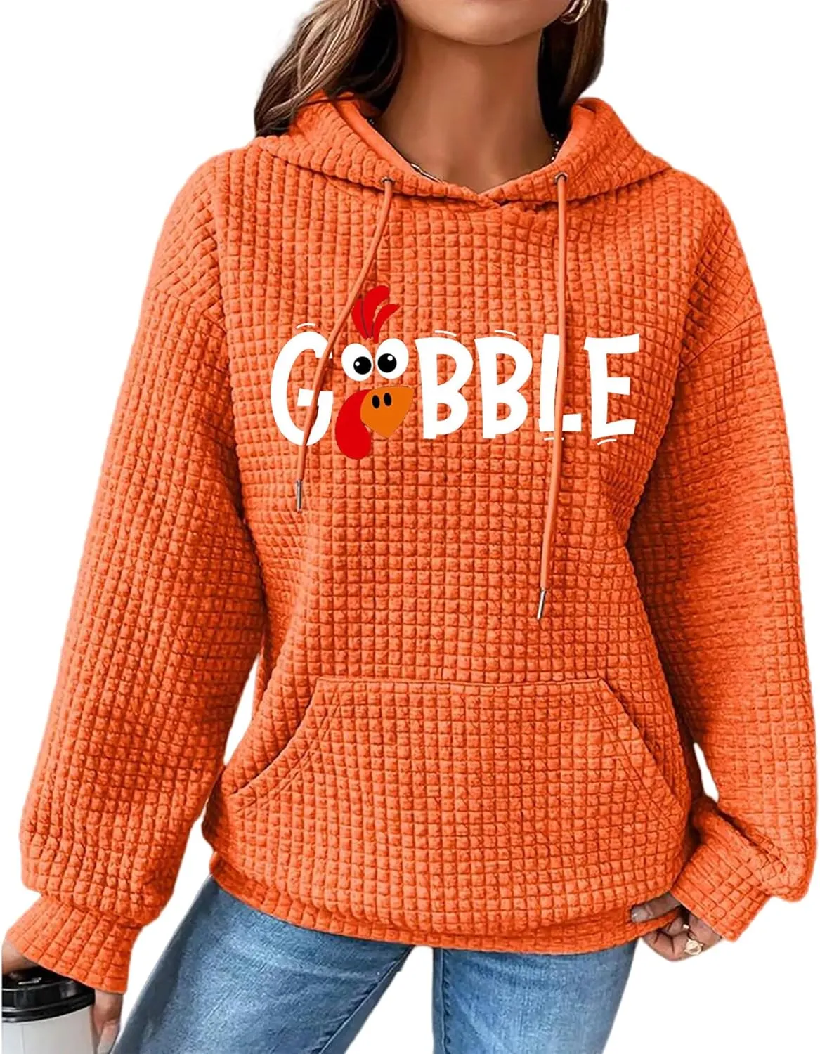 jusgai Thankful Grateful Blessed Sweatshirt for Women Waffle Knit Thanksgiving Shirts Fall Thanksgiving Pumpkin Tshirt Tops
