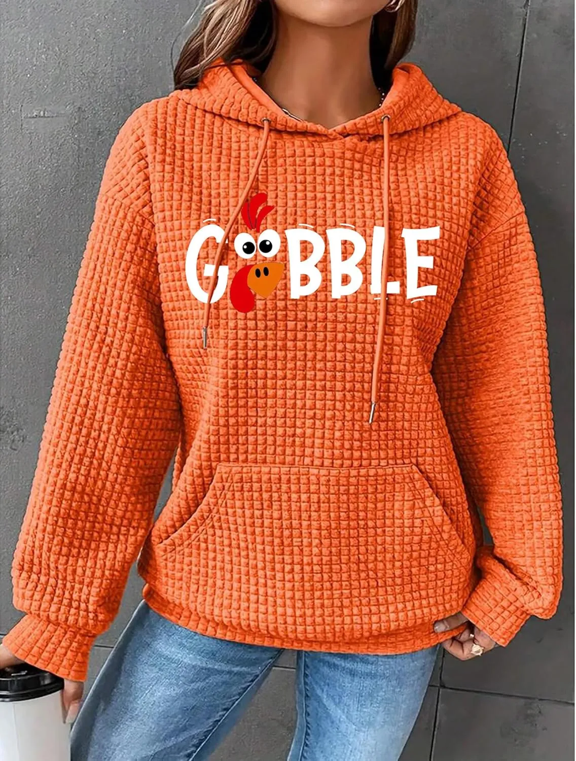 jusgai Thankful Grateful Blessed Sweatshirt for Women Waffle Knit Thanksgiving Shirts Fall Thanksgiving Pumpkin Tshirt Tops