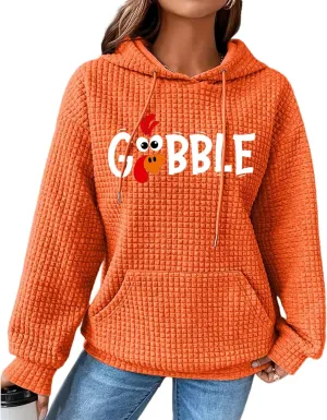 jusgai Thankful Grateful Blessed Sweatshirt for Women Waffle Knit Thanksgiving Shirts Fall Thanksgiving Pumpkin Tshirt Tops
