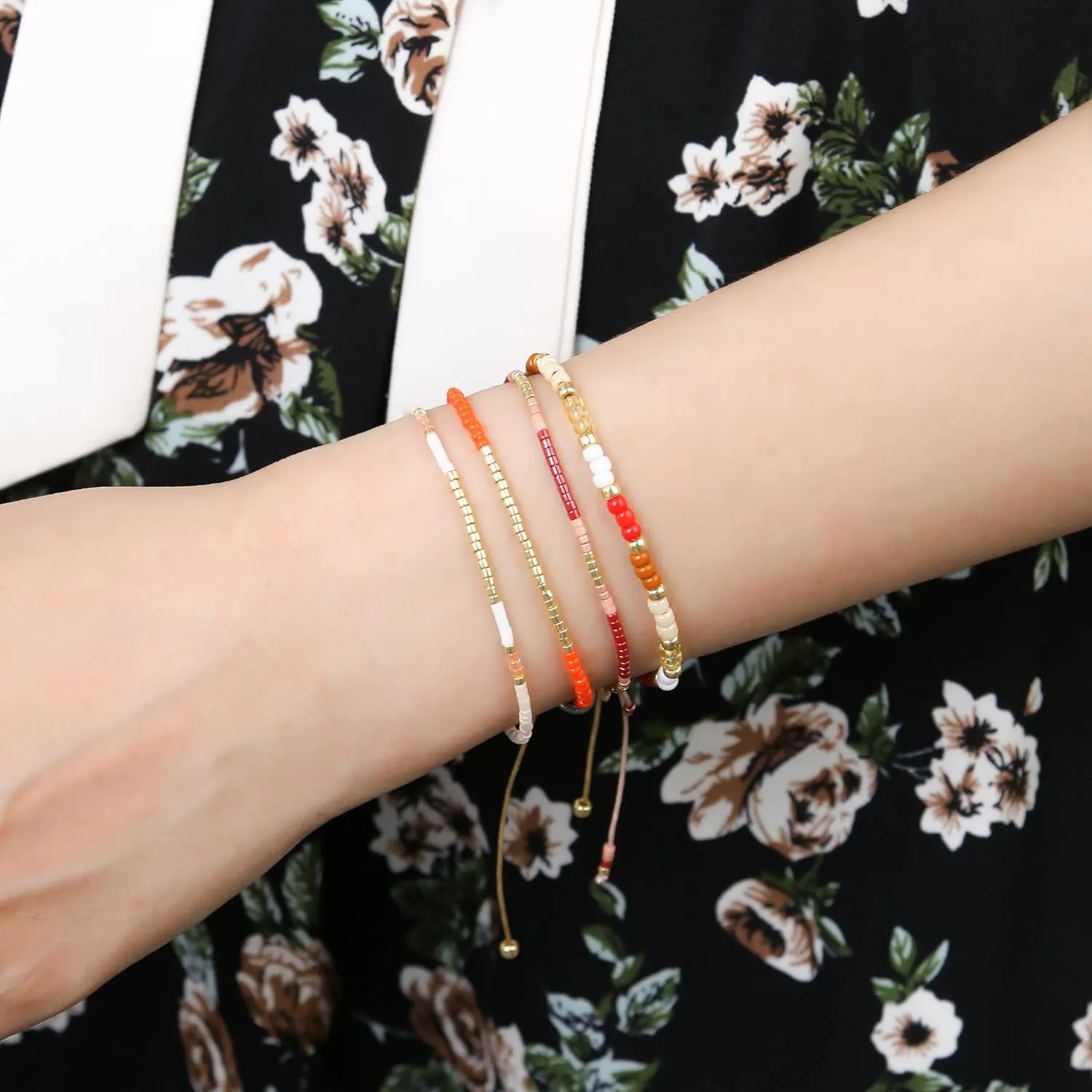 KELITCH BOHO Miyuki Beaded Strand Bracelets Thin Rope Stack Wrap Bracelets Women Fashion Handmade Friendship Bracelets