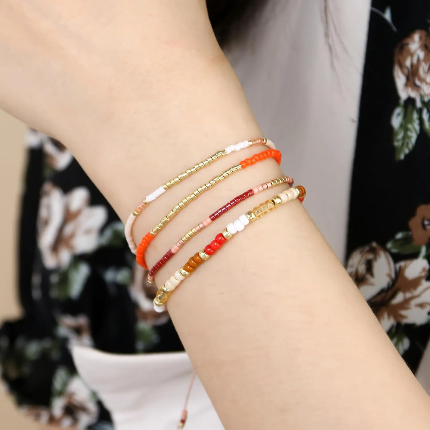 KELITCH BOHO Miyuki Beaded Strand Bracelets Thin Rope Stack Wrap Bracelets Women Fashion Handmade Friendship Bracelets
