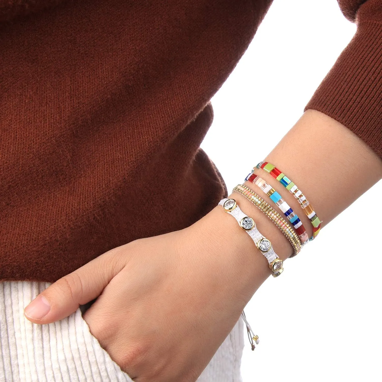 KELITCH Colorful Beaded Stretch Bracelets Stackable Strand Friendship Bracelets