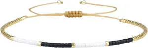 KELITCH Miyuki Bead Bracelets Mix Color Rope Strand Bracelets Handmade Tiny Bracelets for Women (White Black 24F)