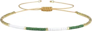 KELITCH Miyuki Bead Bracelets Mix Color Rope Strand Bracelets Handmade Tiny Bracelets for Women (White Green 24A)