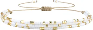 KELITCH Miyuki Multi Strand Bracelets Colorful Mix Gold Bead Bracelets Handmade Beach Bracelets for Women (White 40L)