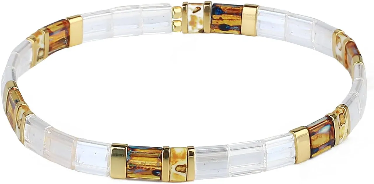 KELITCH Women Stretch Bracelets Delicate Multi-color Tila Miyuki Beads Bracelets Women Handmade Personalized Bracelets (3A)