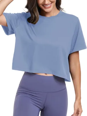 KevaMolly Workout Crop Tops for Women Loose Fit UPF50  Breathable Yoga T Shirts Running Athletic Cropped Workout Tops