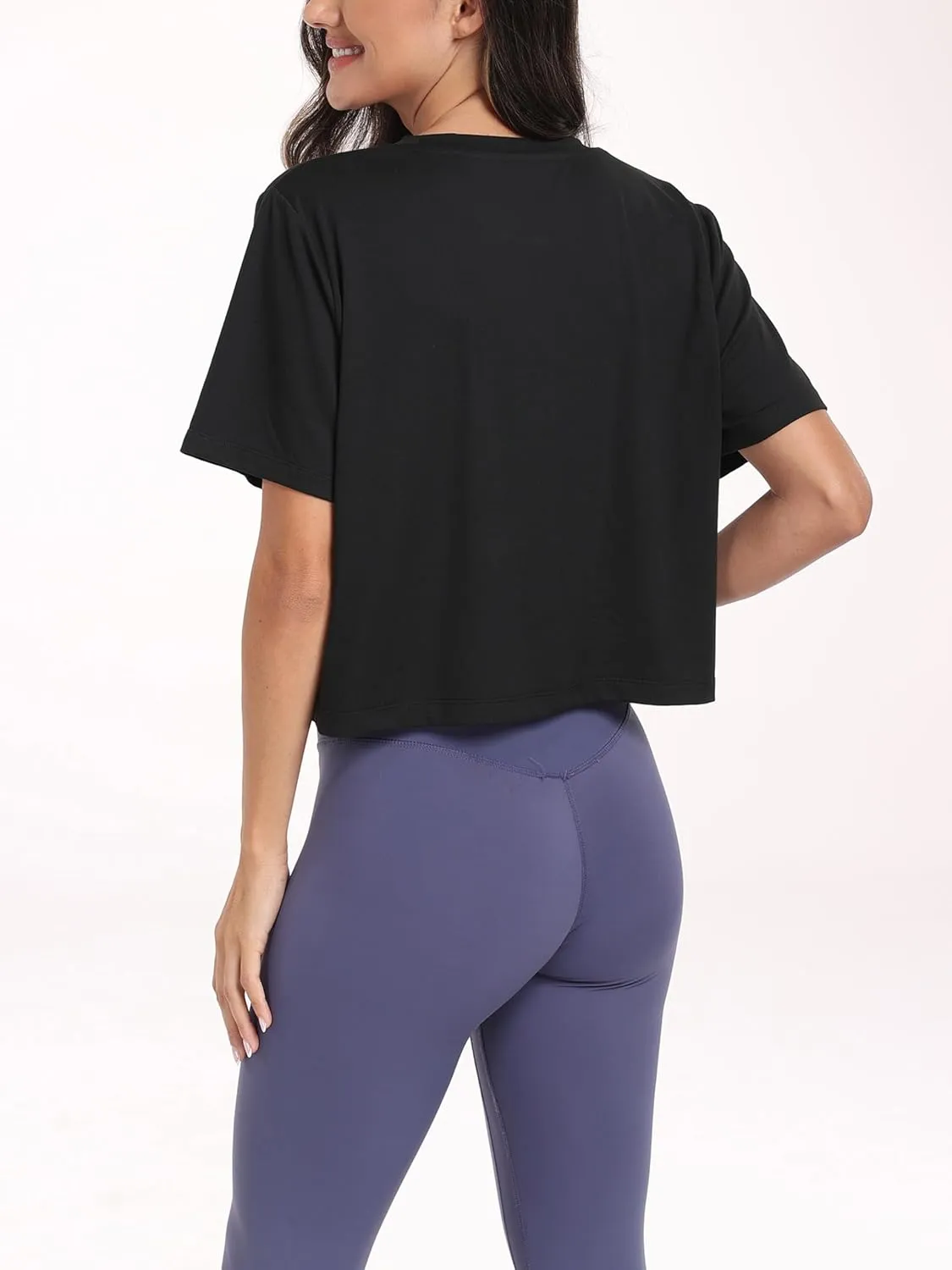 KevaMolly Workout Crop Tops for Women Loose Fit UPF50  Breathable Yoga T Shirts Running Athletic Cropped Workout Tops