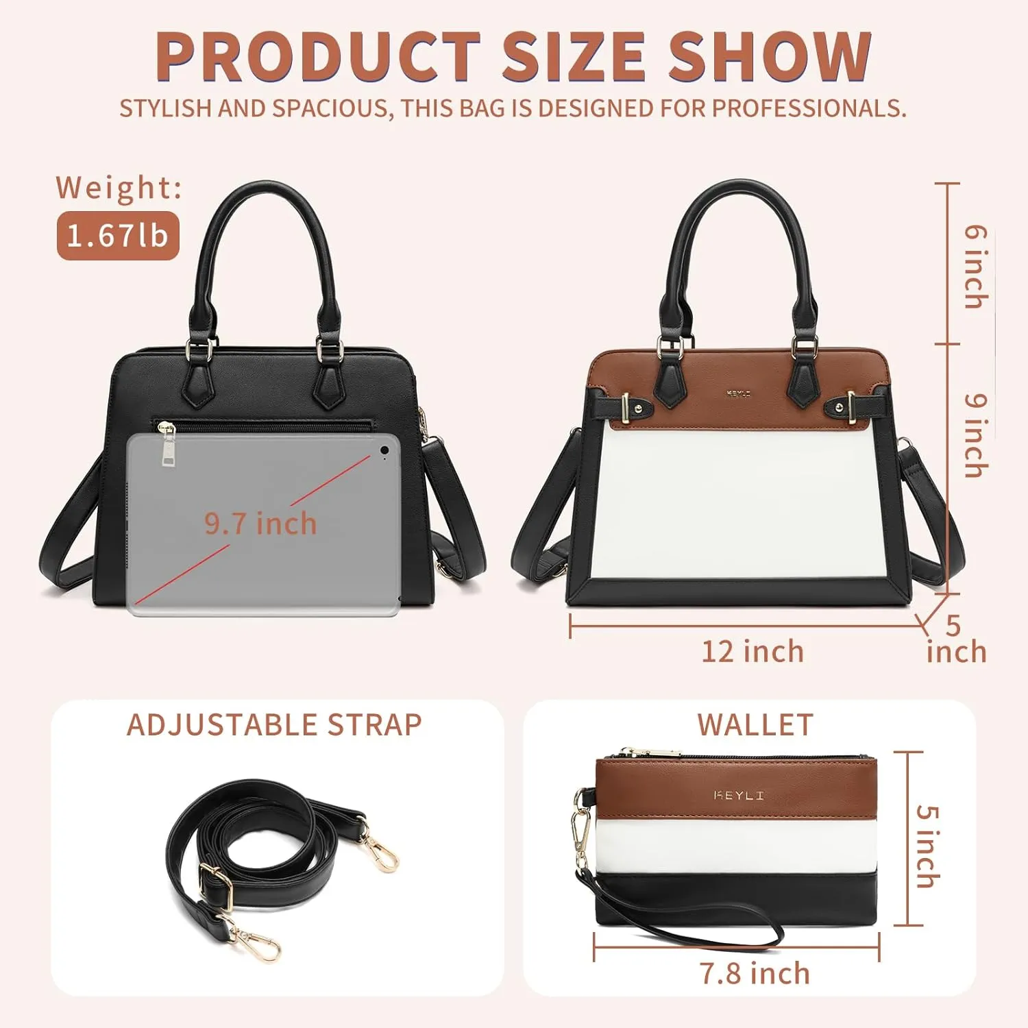 Keyli 2pcs Purses and Handbags for Women, Fashion Shoulder Tote Bags Top Handle Satchel and Vegan Leather Bags for ladies