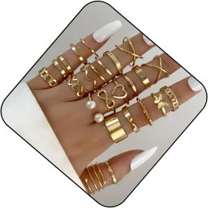 Knuckle Stackable Gold Rings for Women Gold Stacking Ring Set Vintage Boho Ring Set Butterfly Heart Pearl Rhinestone Stackable Statement Rings for Women
