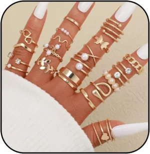 Knuckle Stackable Gold Rings for Women Gold Stacking Ring Set Vintage Boho Ring Set Butterfly Heart Pearl Rhinestone Stackable Statement Rings for Women