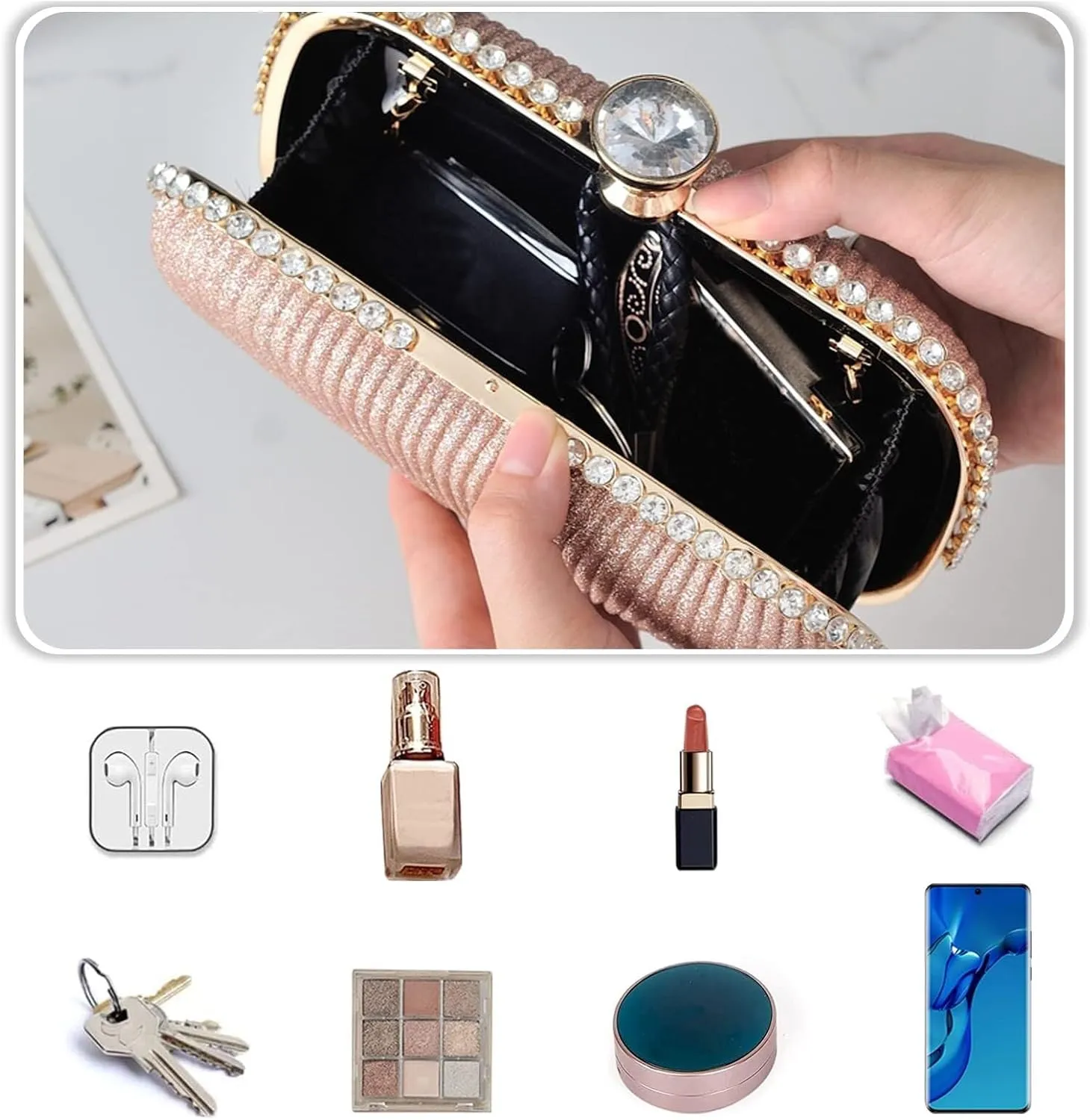 Ladies Charming Glittering Handbag Shoulder Women Clutch Rhinestone Evening Bridal Wedding Elegant Crossbody