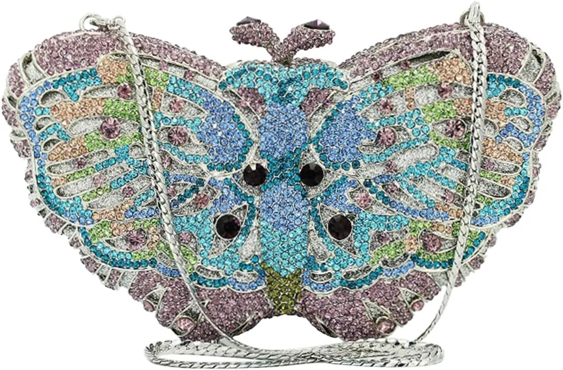 Ladies Elegant Evening-Bag Chain Crystal Wedding Clutch-Purse Party Handbag Butterfly