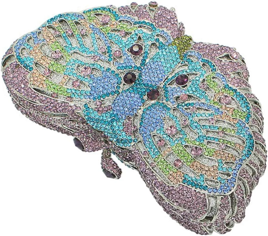 Ladies Elegant Evening-Bag Chain Crystal Wedding Clutch-Purse Party Handbag Butterfly